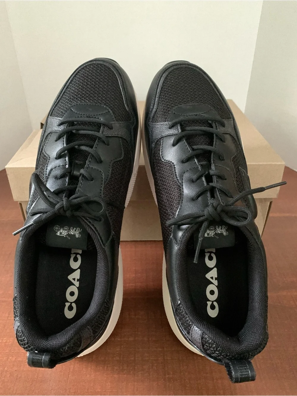 Coach Strider Black Leather Men's Low Top Sneakers (CY250) New with box Size 12